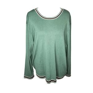 Investments II Women's Plus Sz 3X Green Sweater Crew neck LS Rayon Blend Buttons